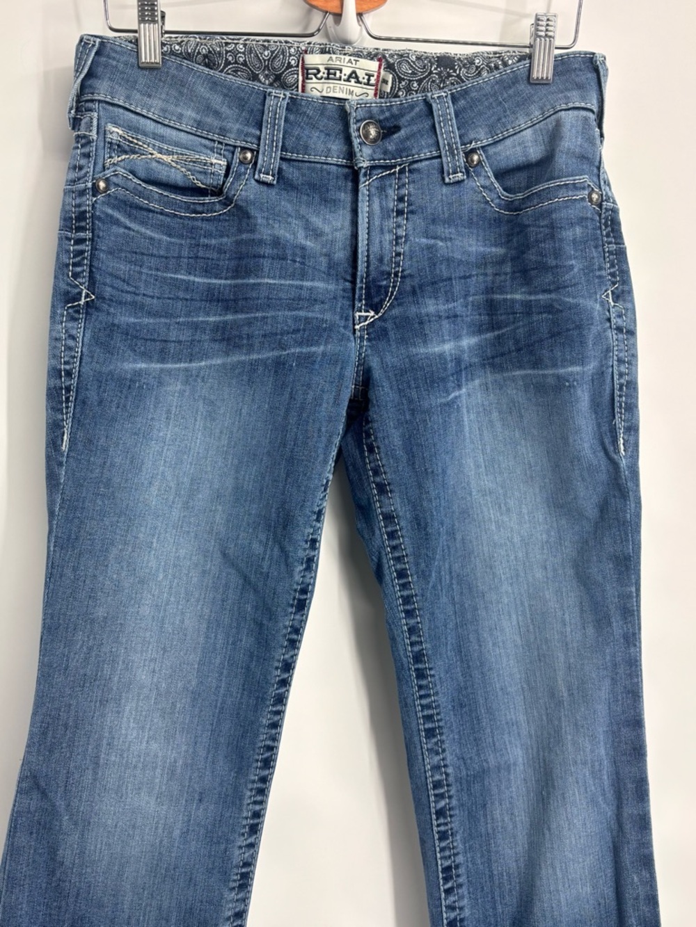 ARIAT REAL western performance stretch straight leg denim jeans stitched Sz 30 - Picture 6 of 14